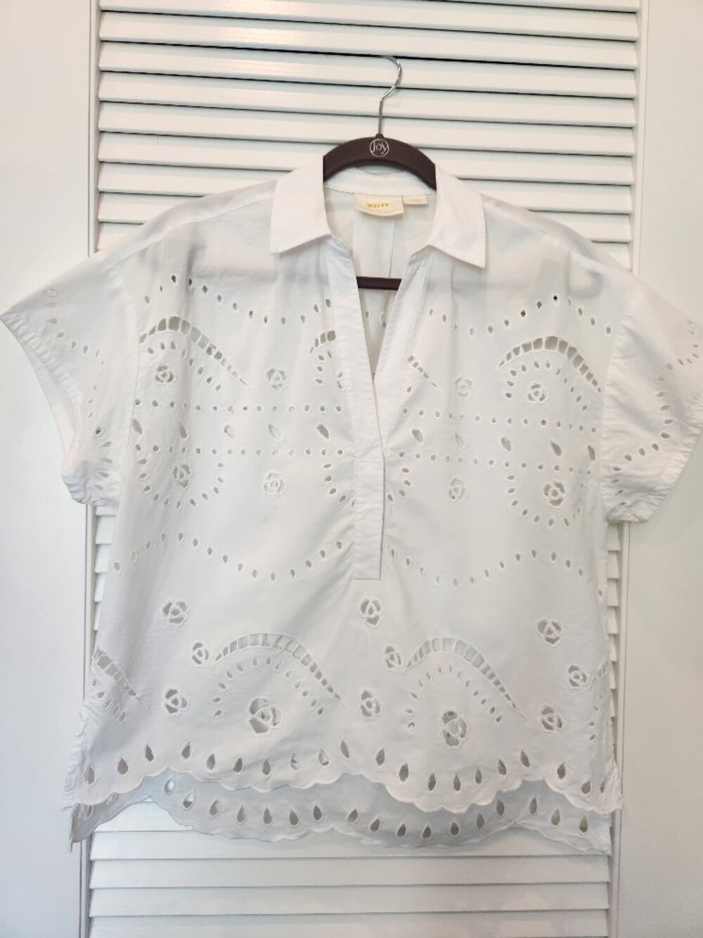Maeve Short-Sleeve Boxy Eyelet Popover Blouse - Small